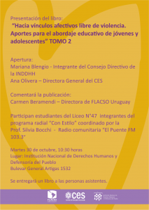 Presentación de publicación “Hacia vínculos afectivos libres de violencia. Aportes para el abordaje educativo de jóvenes y adolescentes” 3 Imagen Inviatción 30 octubre 1 1