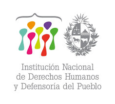 Logotipo de la Institución Nacional de Derechos Humanos y Defensoría del Pueblo (INDDHH) de Uruguay. A la izquierda, figuras abstractas de colores que representan diversidad, y a la derecha, el escudo nacional de Uruguay. Debajo, el nombre completo de la institución.