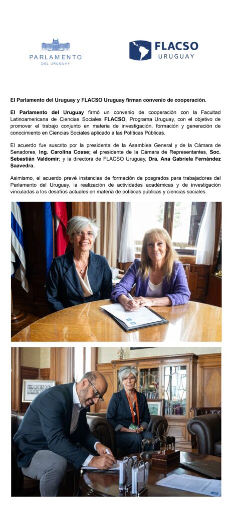 El Parlamento del Uruguay y FLACSO Uruguay firman convenio de cooperación