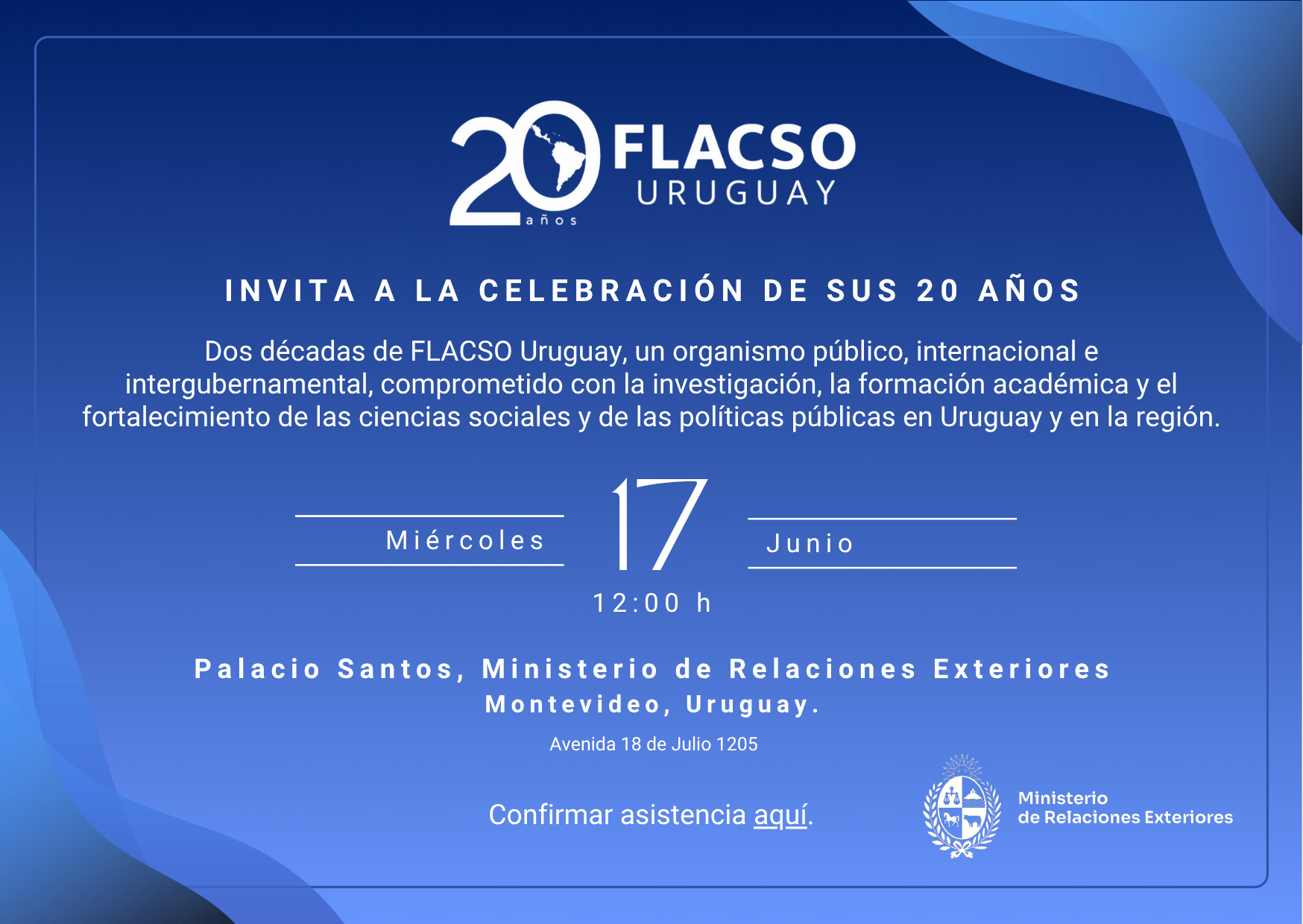 Invitación a la celebración de los 20 años de FLACSO Uruguay